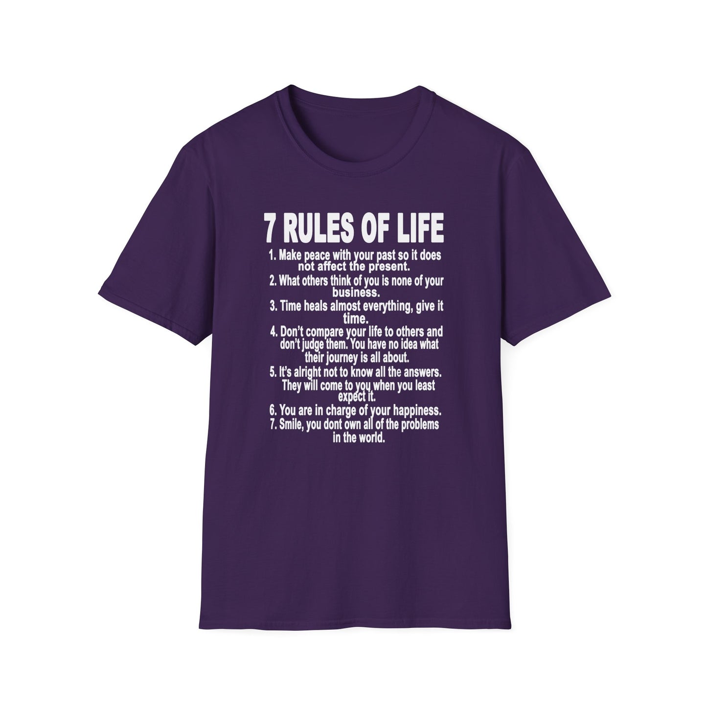 7 Rules of Life White Print Unisex Softstyle T-Shirt - Inspirational Quote Tee