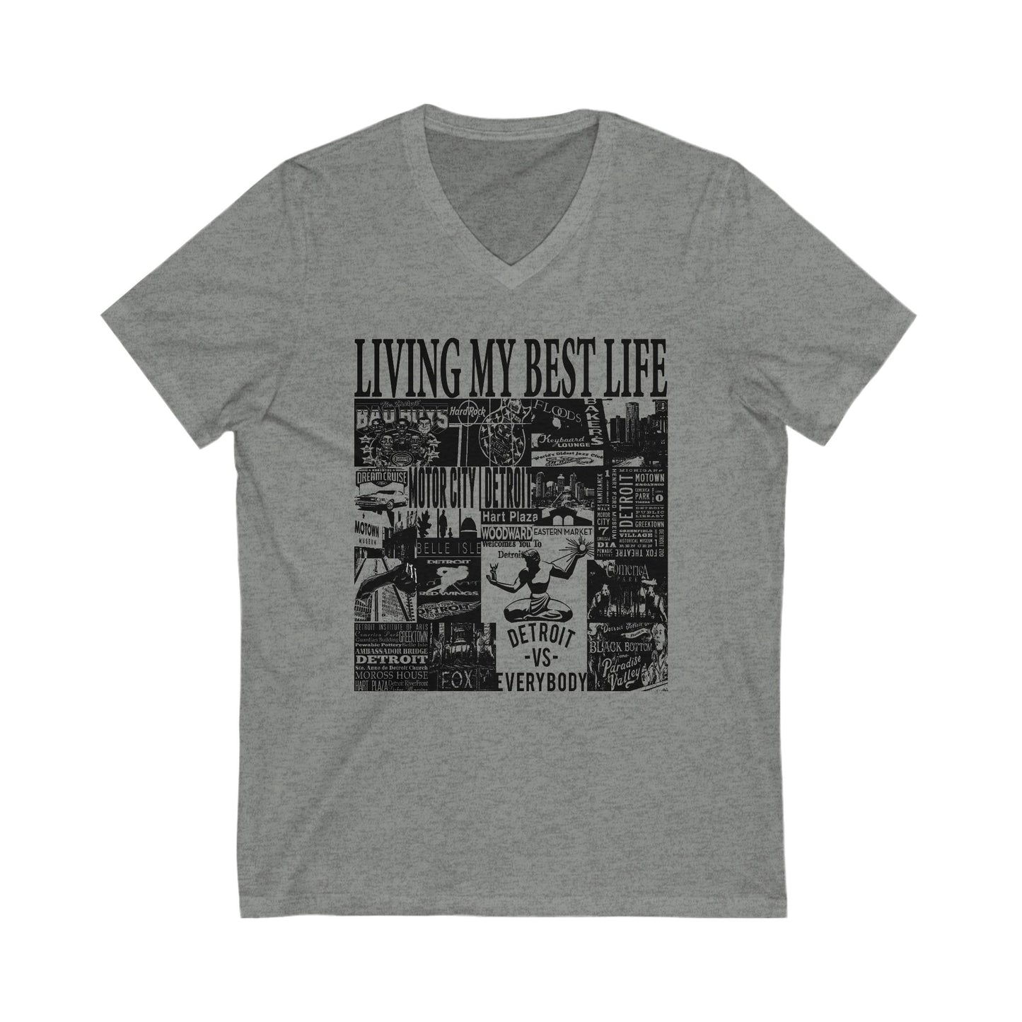 Living My Best Life V-Neck Tee - Unisex Jersey Short Sleeve T-Shirt, Detroit Inspired Apparel