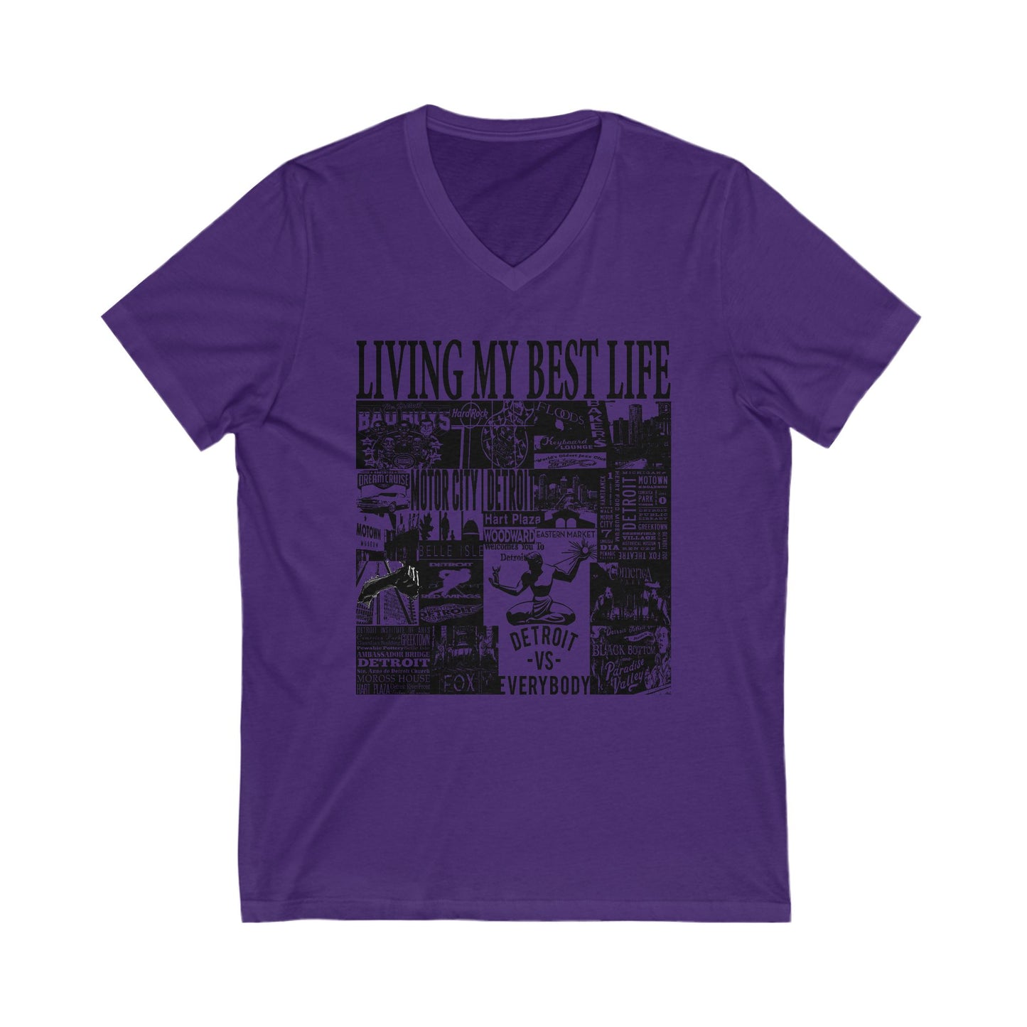 Living My Best Life V-Neck Tee - Unisex Jersey Short Sleeve T-Shirt, Detroit Inspired Apparel
