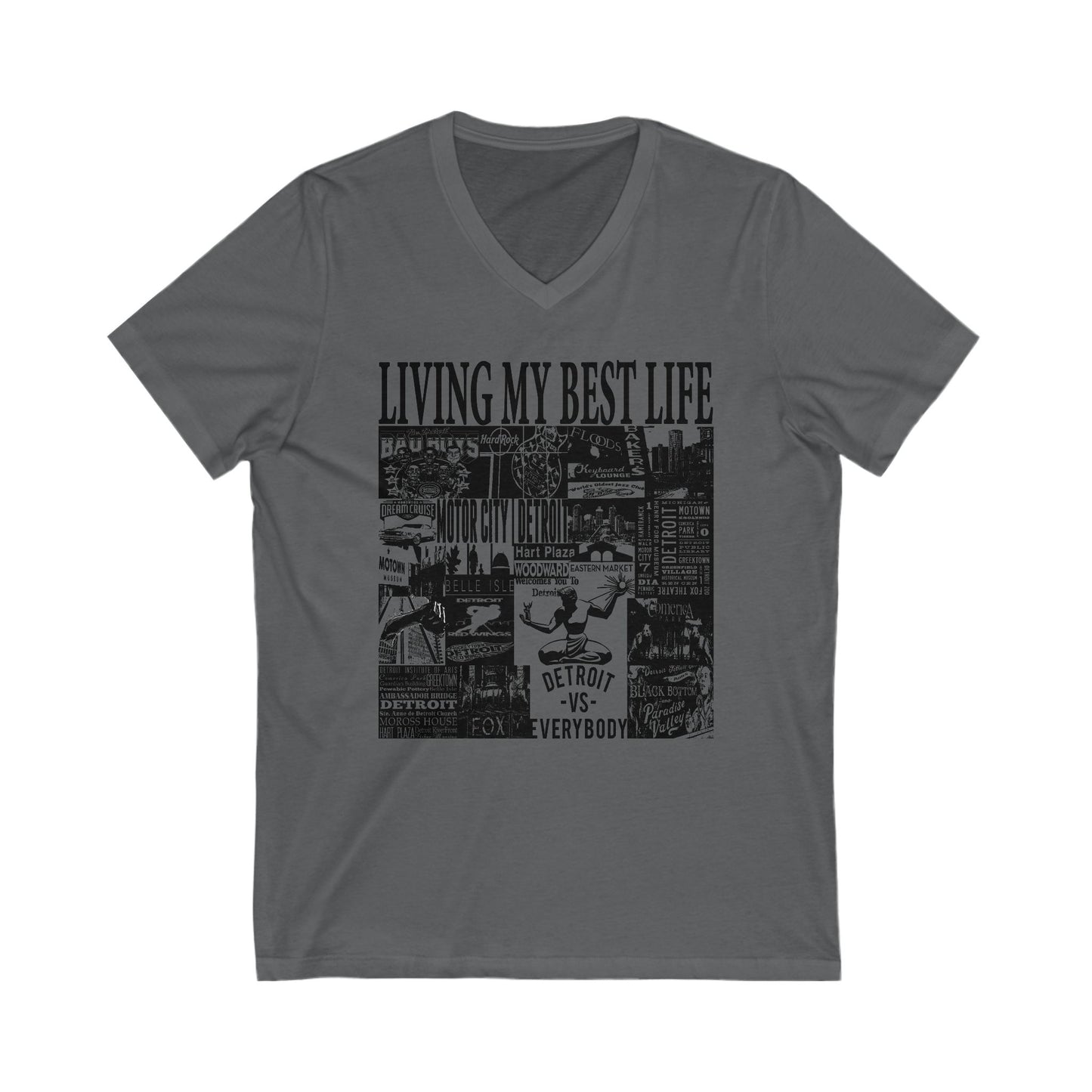 Living My Best Life V-Neck Tee - Unisex Jersey Short Sleeve T-Shirt, Detroit Inspired Apparel