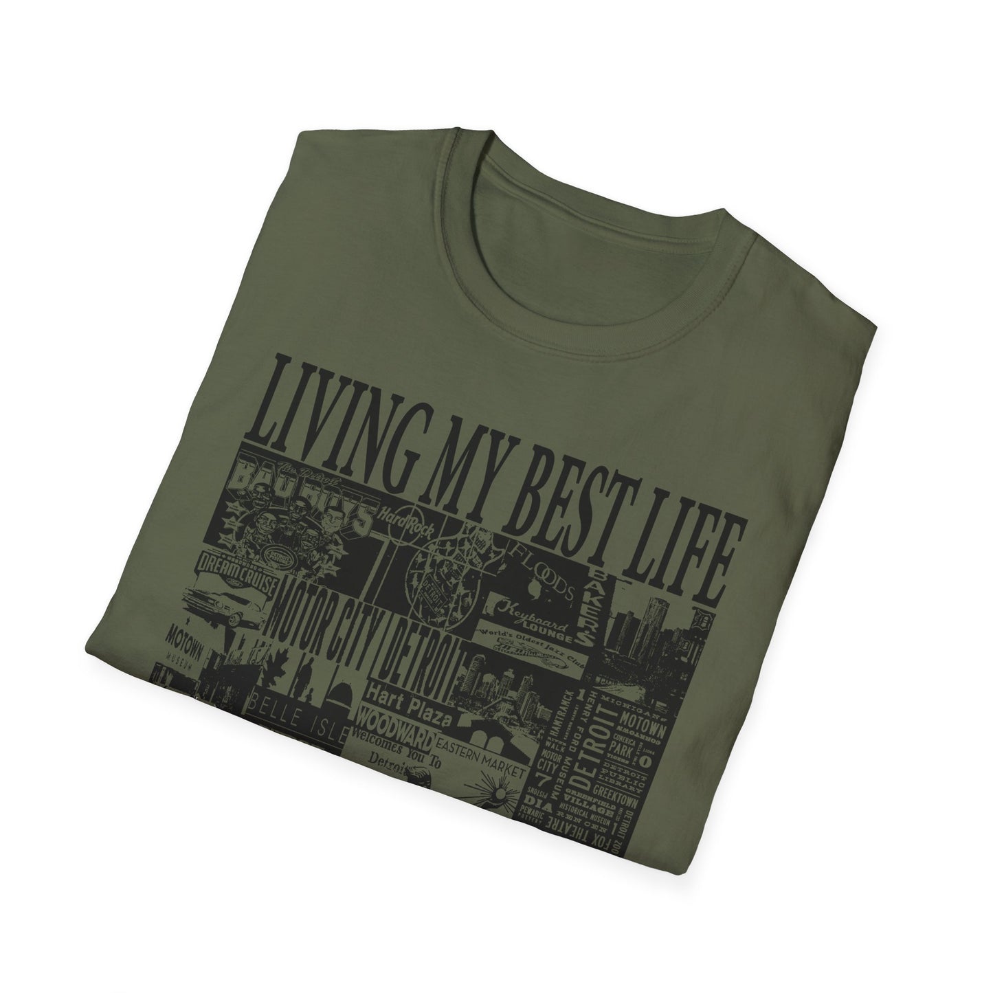 Living My Best Life Unisex Softstyle T-Shirt - Detroit Vibes Graphic Tee