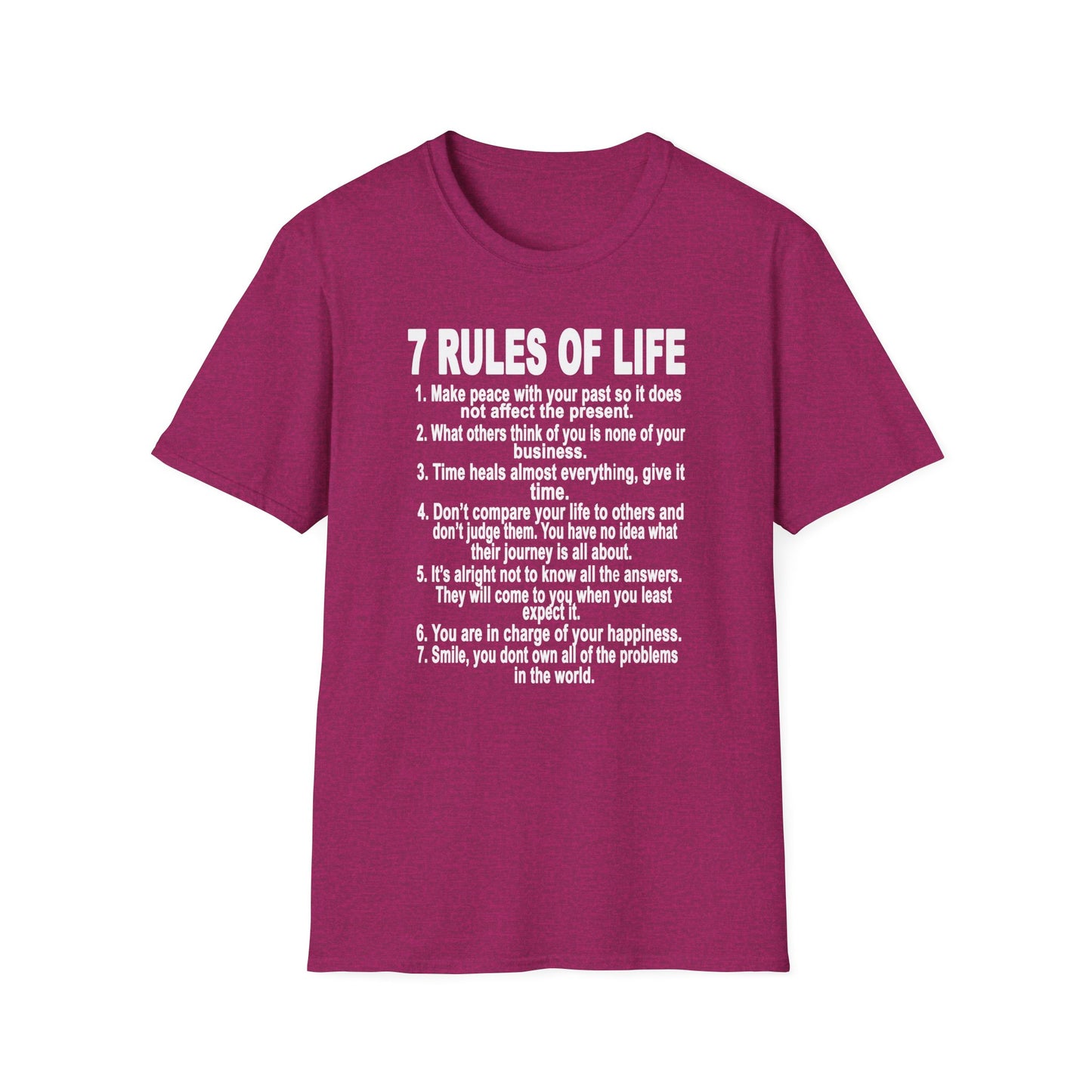 7 Rules of Life White Print Unisex Softstyle T-Shirt - Inspirational Quote Tee