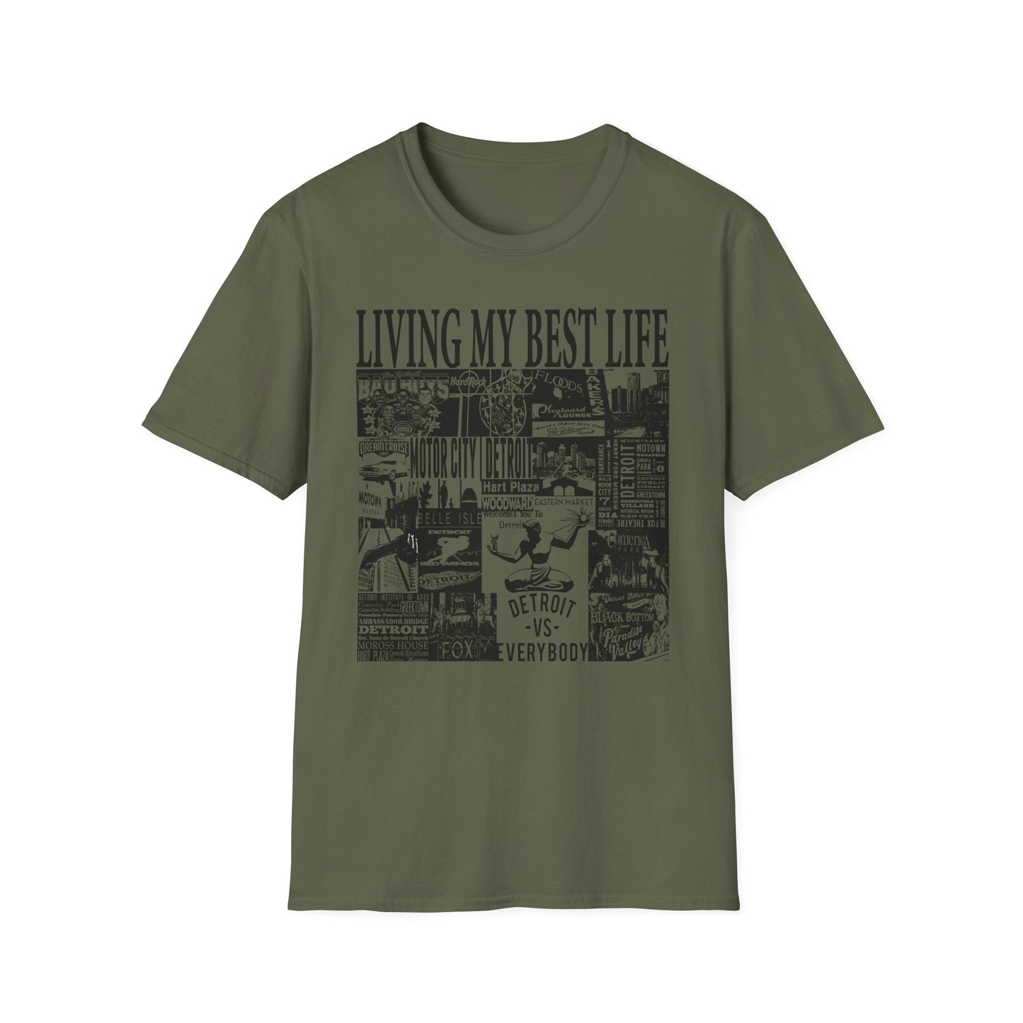 Living My Best Life Unisex Softstyle T-Shirt - Detroit Vibes Graphic Tee