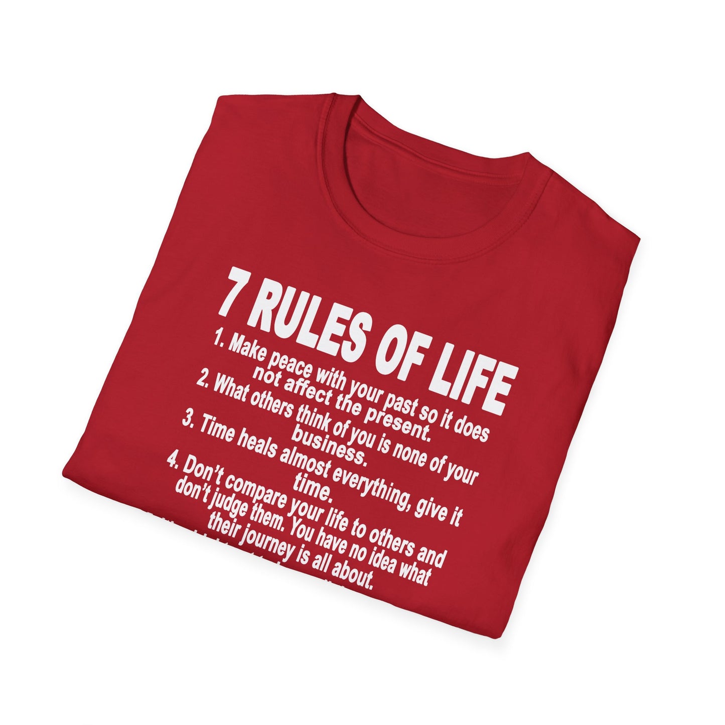 7 Rules of Life White Print Unisex Softstyle T-Shirt - Inspirational Quote Tee