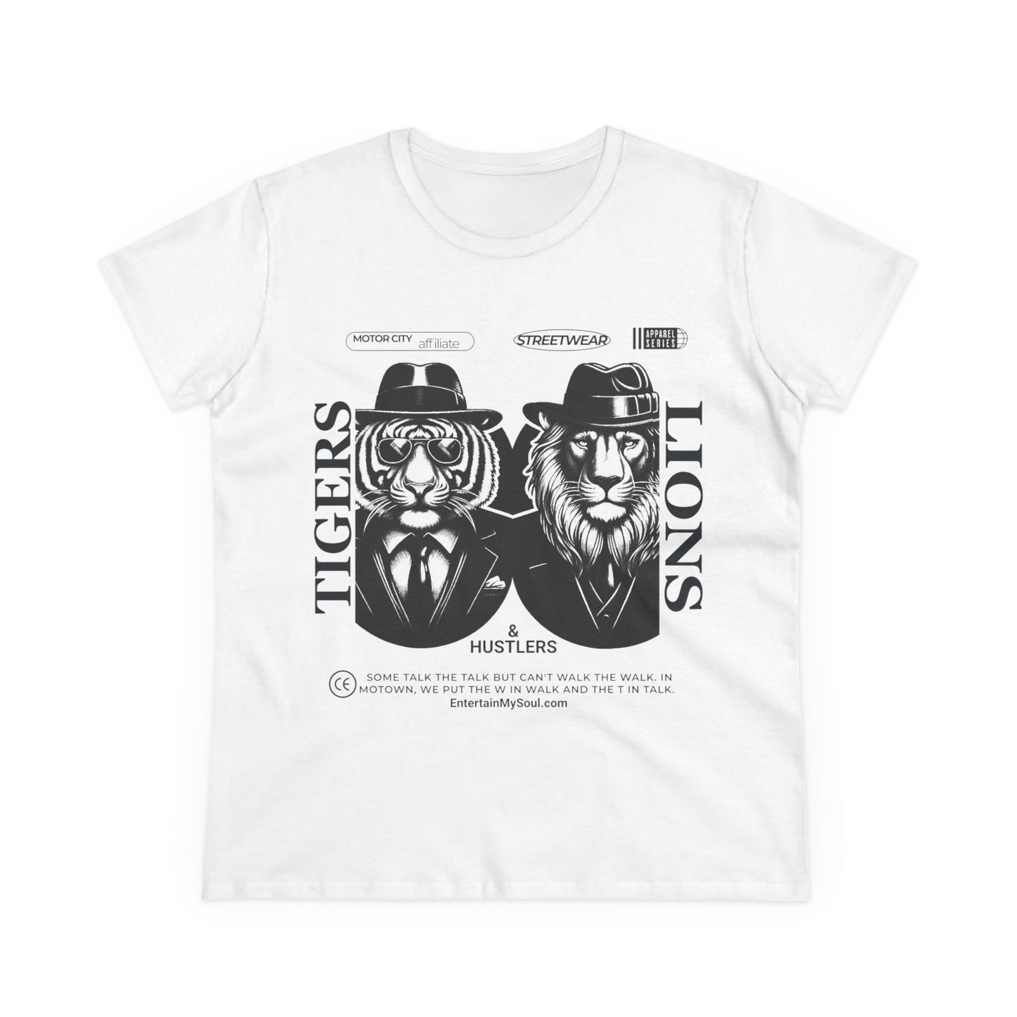"Tigers Lions and Hustlers" Graphic Cotton Tee for Empowered Women - Casual Streetwear