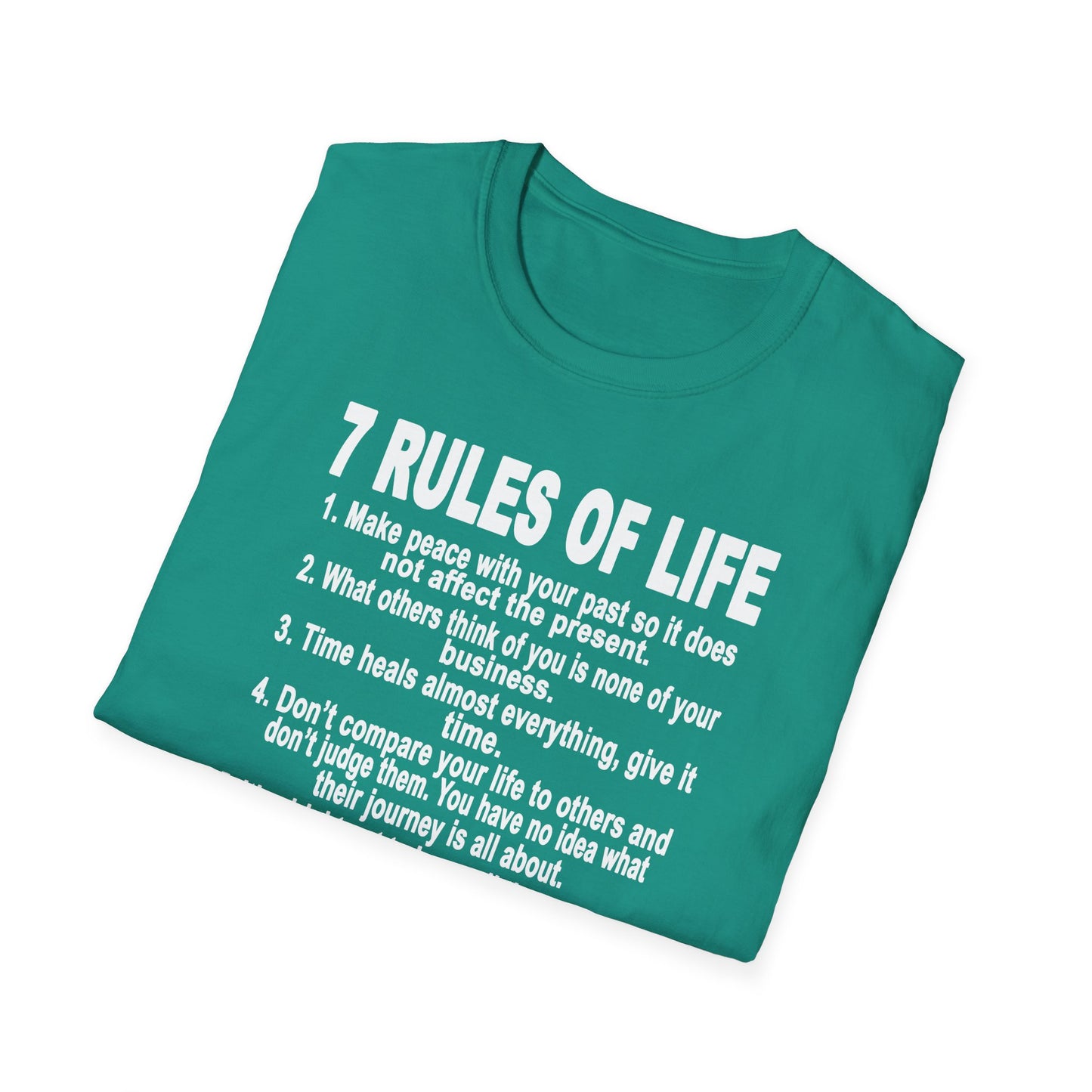 7 Rules of Life White Print Unisex Softstyle T-Shirt - Inspirational Quote Tee