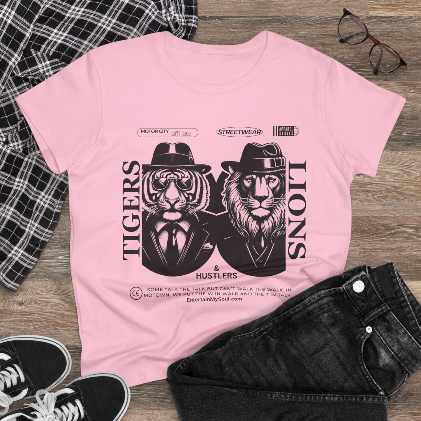 "Tigers Lions and Hustlers" Graphic Cotton Tee for Empowered Women - Casual Streetwear