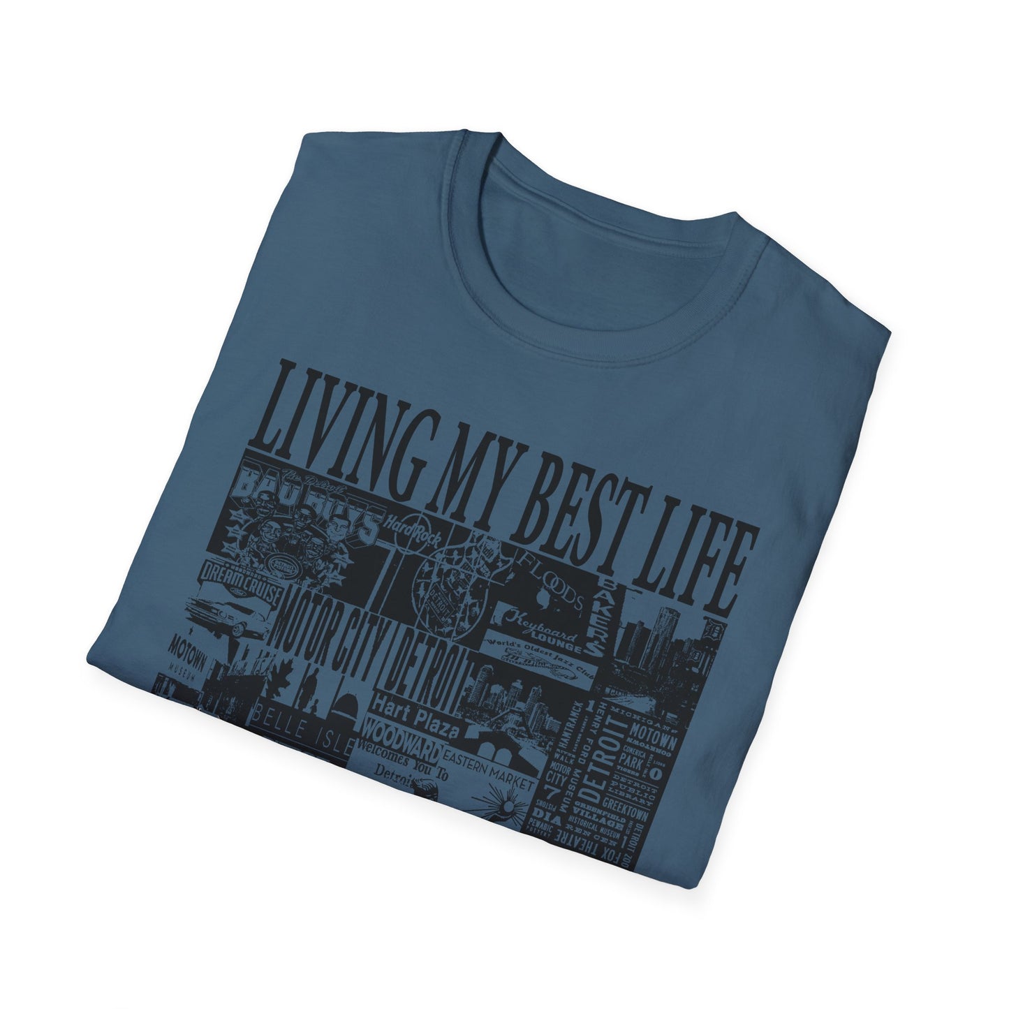 Living My Best Life Unisex Softstyle T-Shirt - Detroit Vibes Graphic Tee