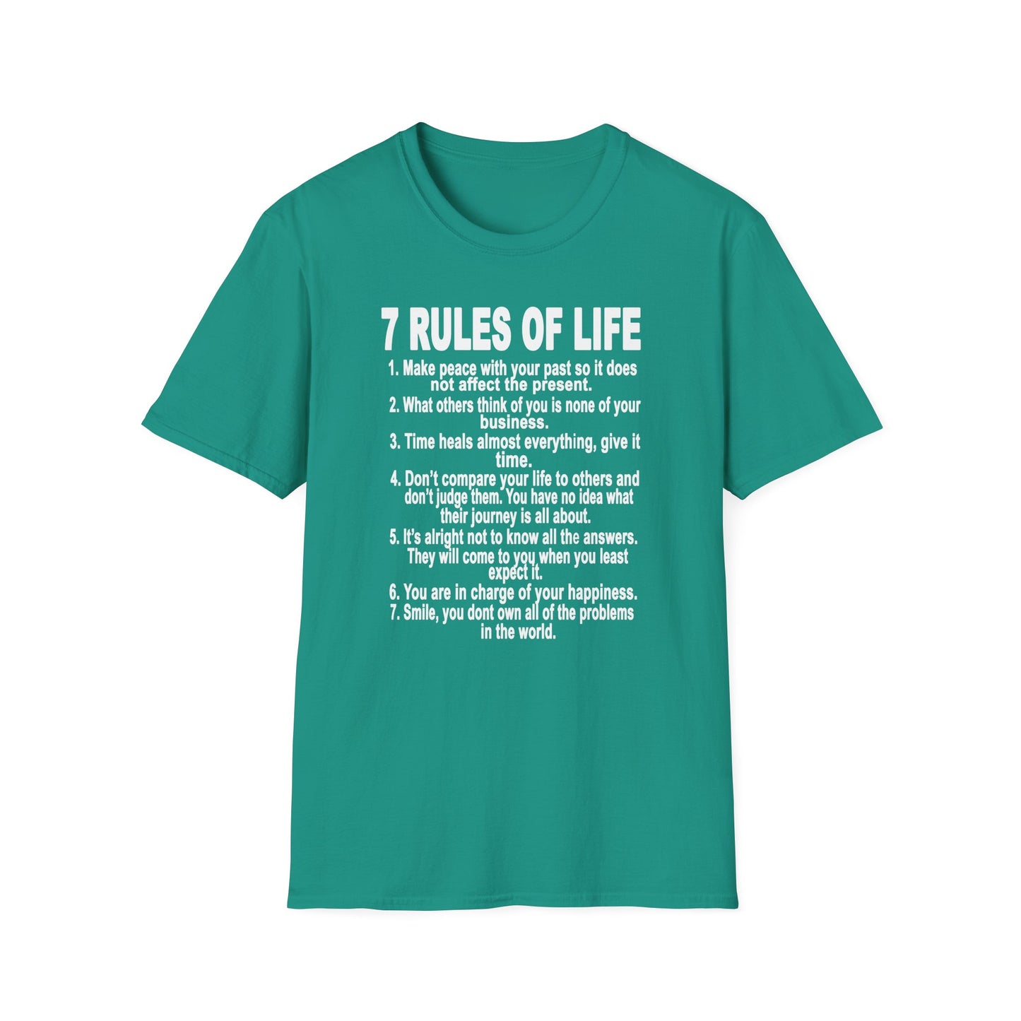 7 Rules of Life White Print Unisex Softstyle T-Shirt - Inspirational Quote Tee