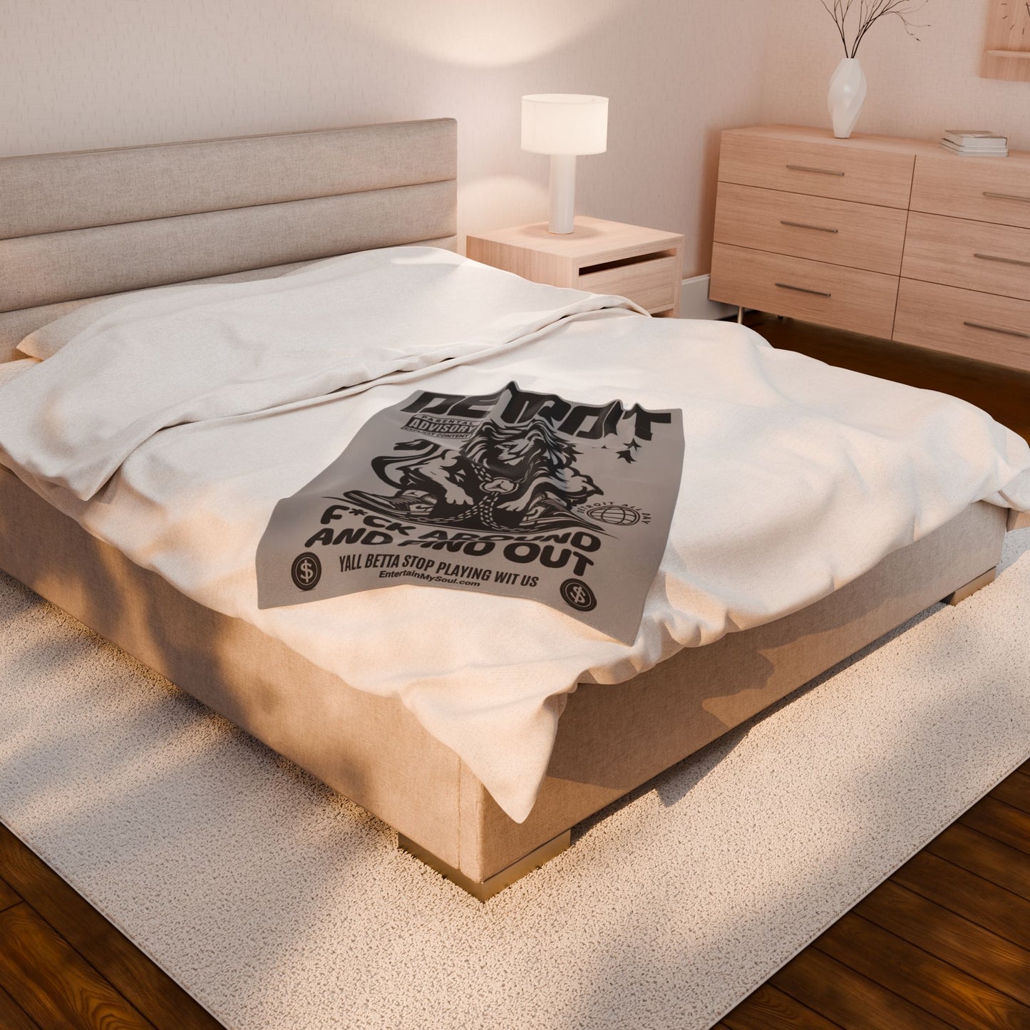 F*ck Around and Find Out Detroit Inspired Velveteen Plush Blanket | Cozy Throw for Home Decor, Gift for Music Lovers, Lions Fans, & Chill Days