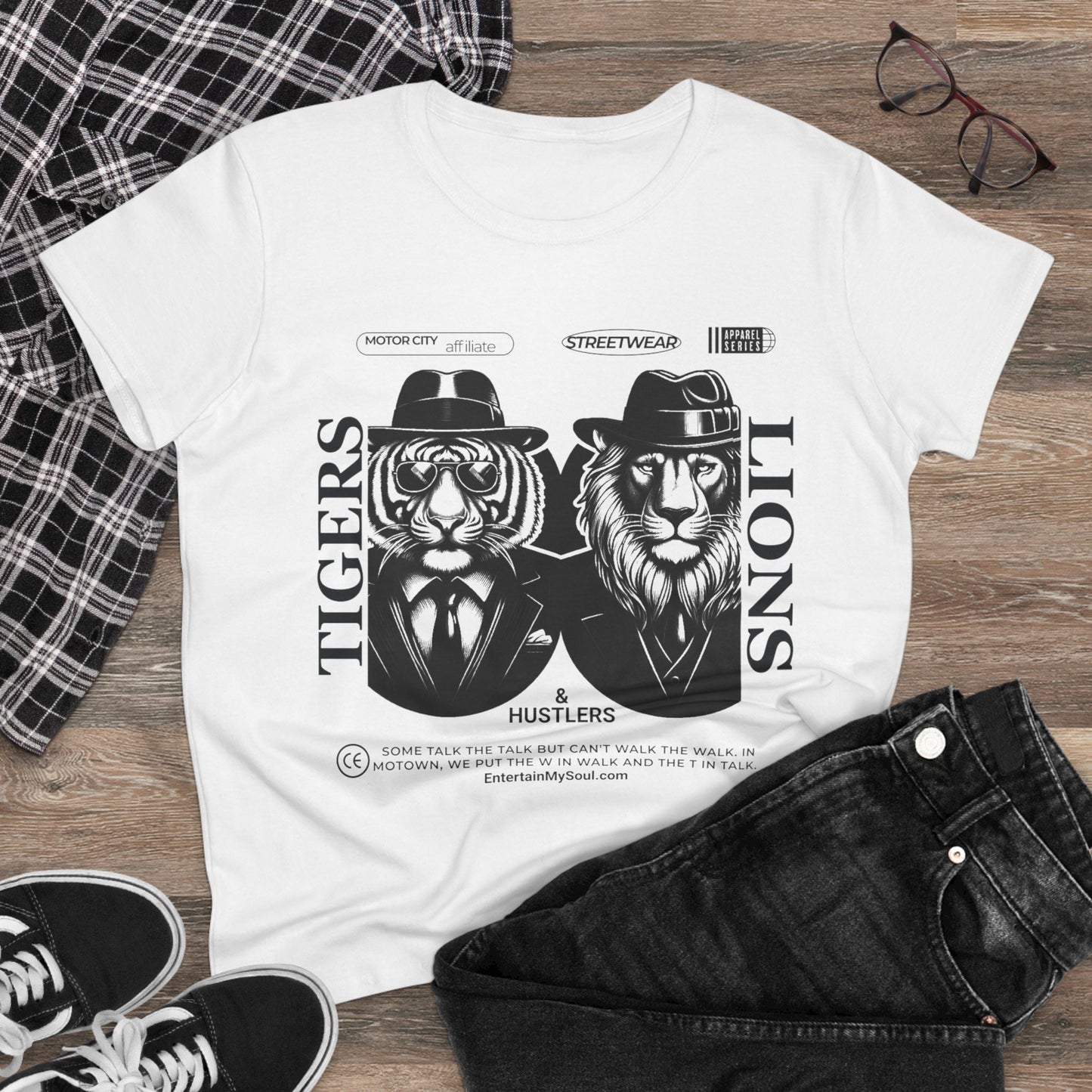 "Tigers Lions and Hustlers" Graphic Cotton Tee for Empowered Women - Casual Streetwear