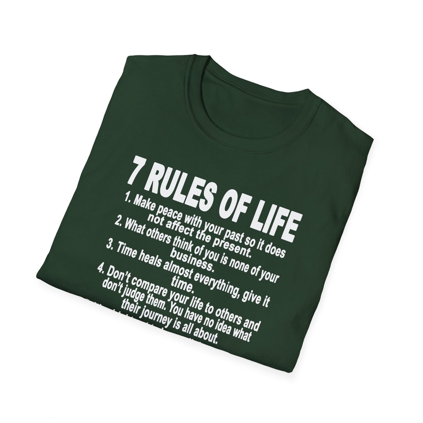 7 Rules of Life White Print Unisex Softstyle T-Shirt - Inspirational Quote Tee