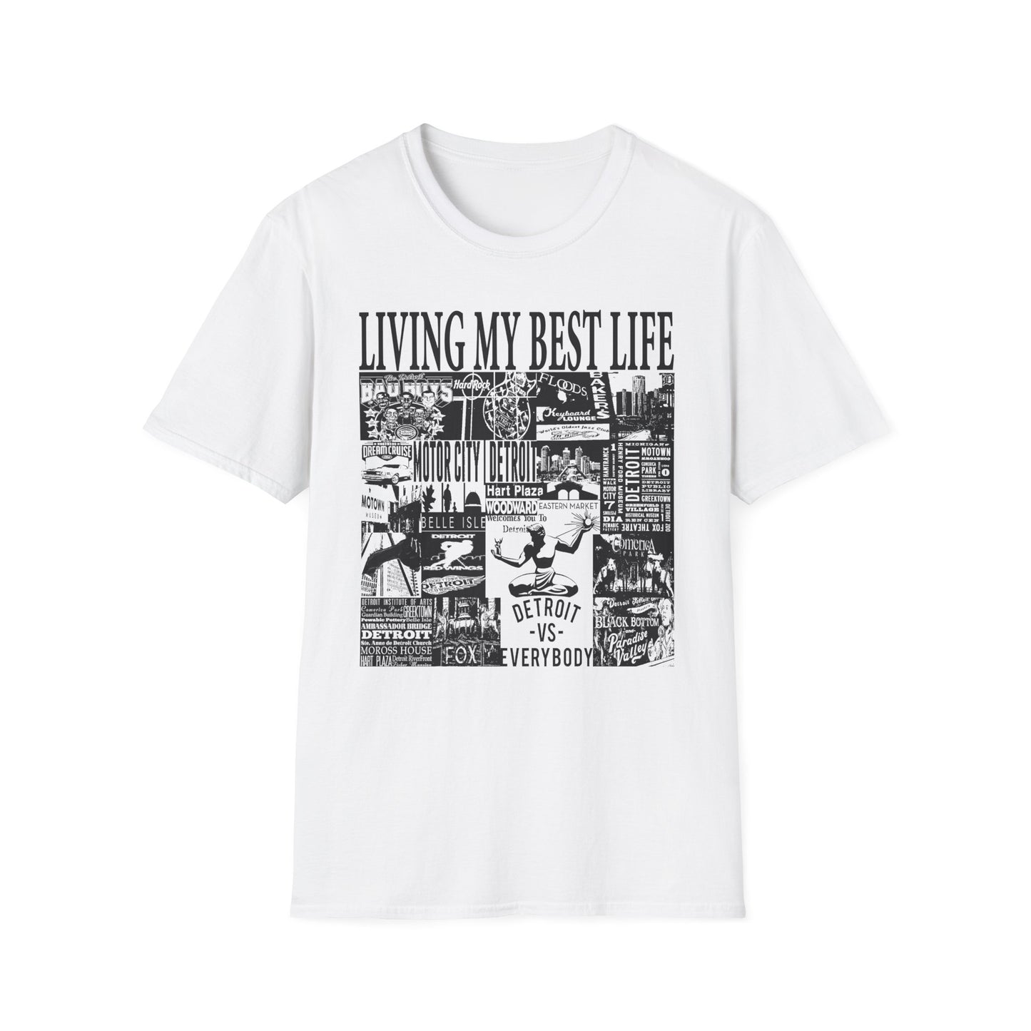 Living My Best Life Unisex Softstyle T-Shirt - Detroit Vibes Graphic Tee