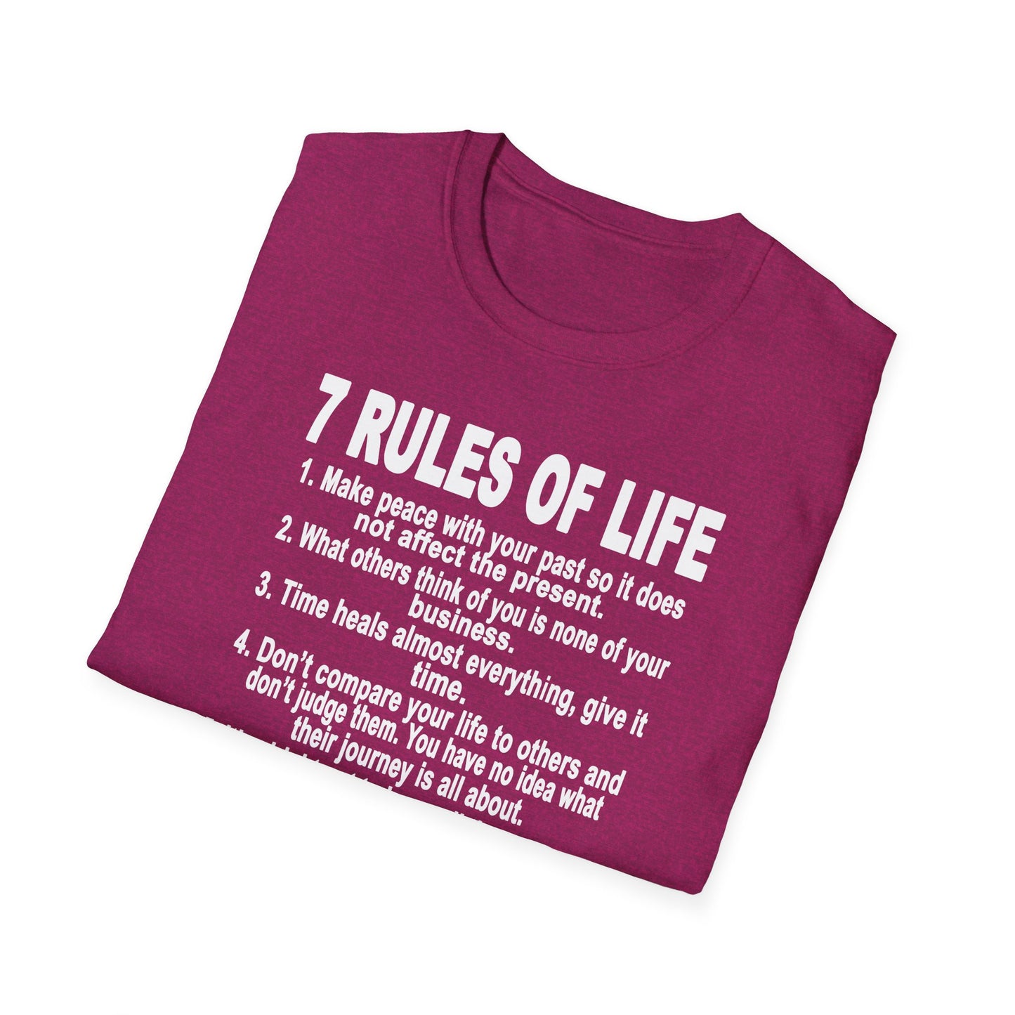7 Rules of Life White Print Unisex Softstyle T-Shirt - Inspirational Quote Tee