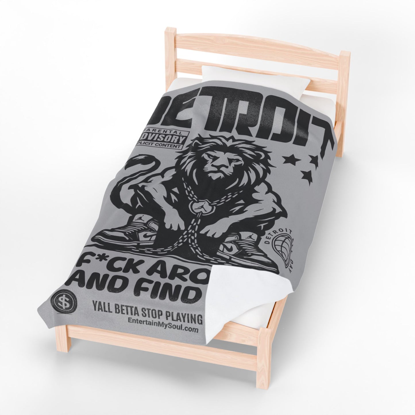 F*ck Around and Find Out Detroit Inspired Velveteen Plush Blanket | Cozy Throw for Home Decor, Gift for Music Lovers, Lions Fans, & Chill Days