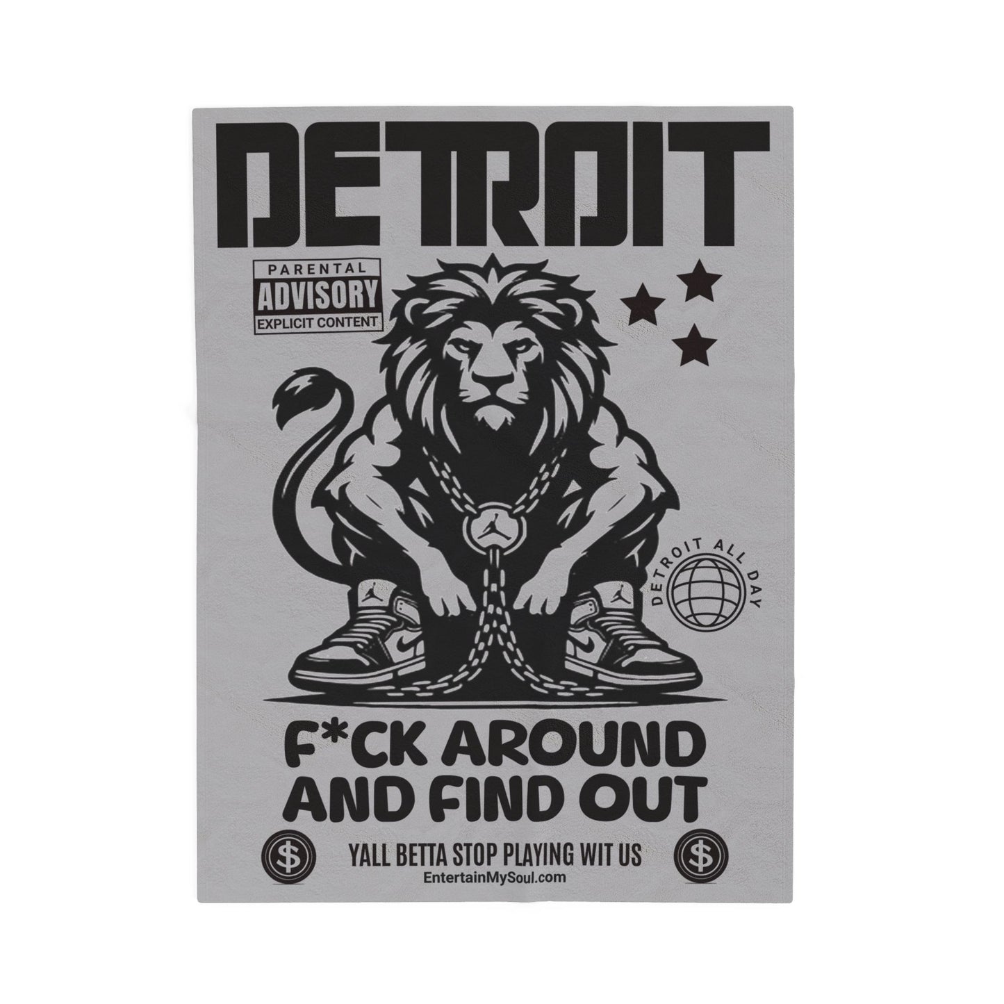 F*ck Around and Find Out Detroit Inspired Velveteen Plush Blanket | Cozy Throw for Home Decor, Gift for Music Lovers, Lions Fans, & Chill Days