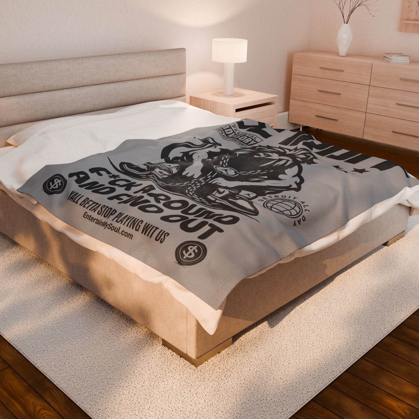 F*ck Around and Find Out Detroit Inspired Velveteen Plush Blanket | Cozy Throw for Home Decor, Gift for Music Lovers, Lions Fans, & Chill Days