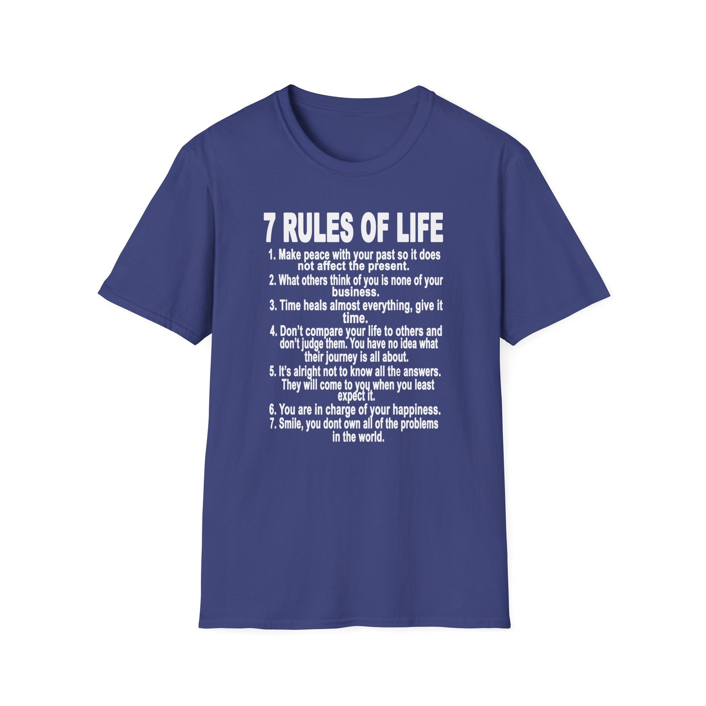 7 Rules of Life White Print Unisex Softstyle T-Shirt - Inspirational Quote Tee