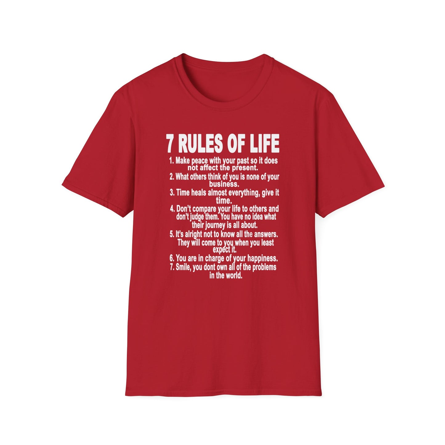 7 Rules of Life White Print Unisex Softstyle T-Shirt - Inspirational Quote Tee