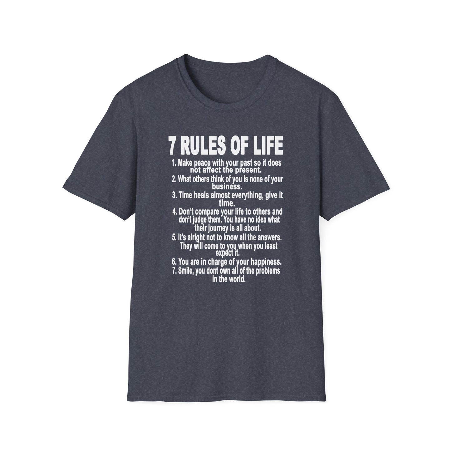 7 Rules of Life White Print Unisex Softstyle T-Shirt - Inspirational Quote Tee