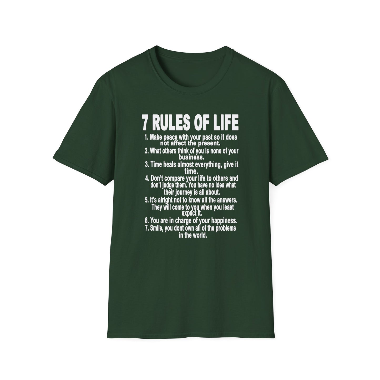 7 Rules of Life White Print Unisex Softstyle T-Shirt - Inspirational Quote Tee