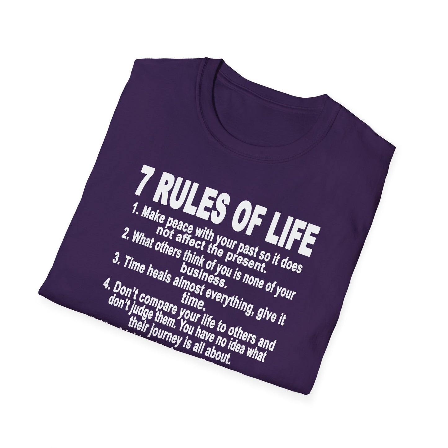 7 Rules of Life White Print Unisex Softstyle T-Shirt - Inspirational Quote Tee