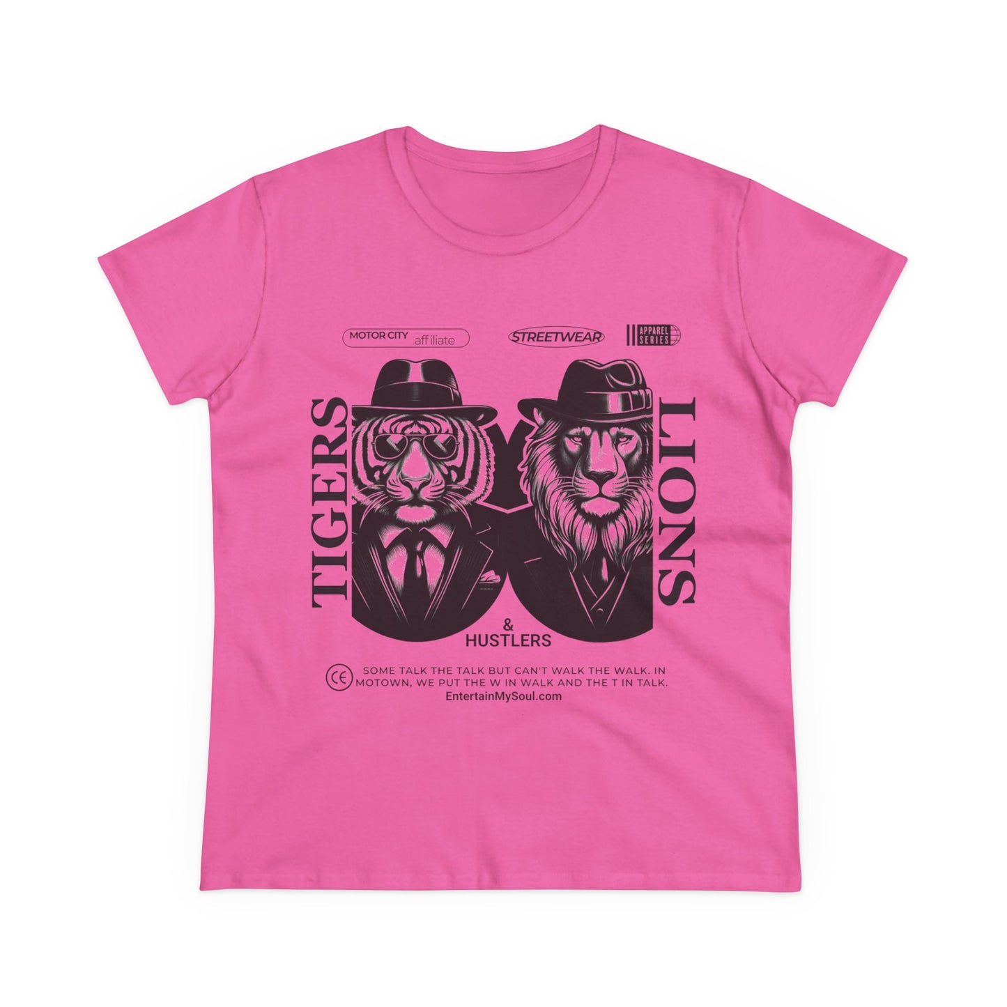 "Tigers Lions and Hustlers" Graphic Cotton Tee for Empowered Women - Casual Streetwear