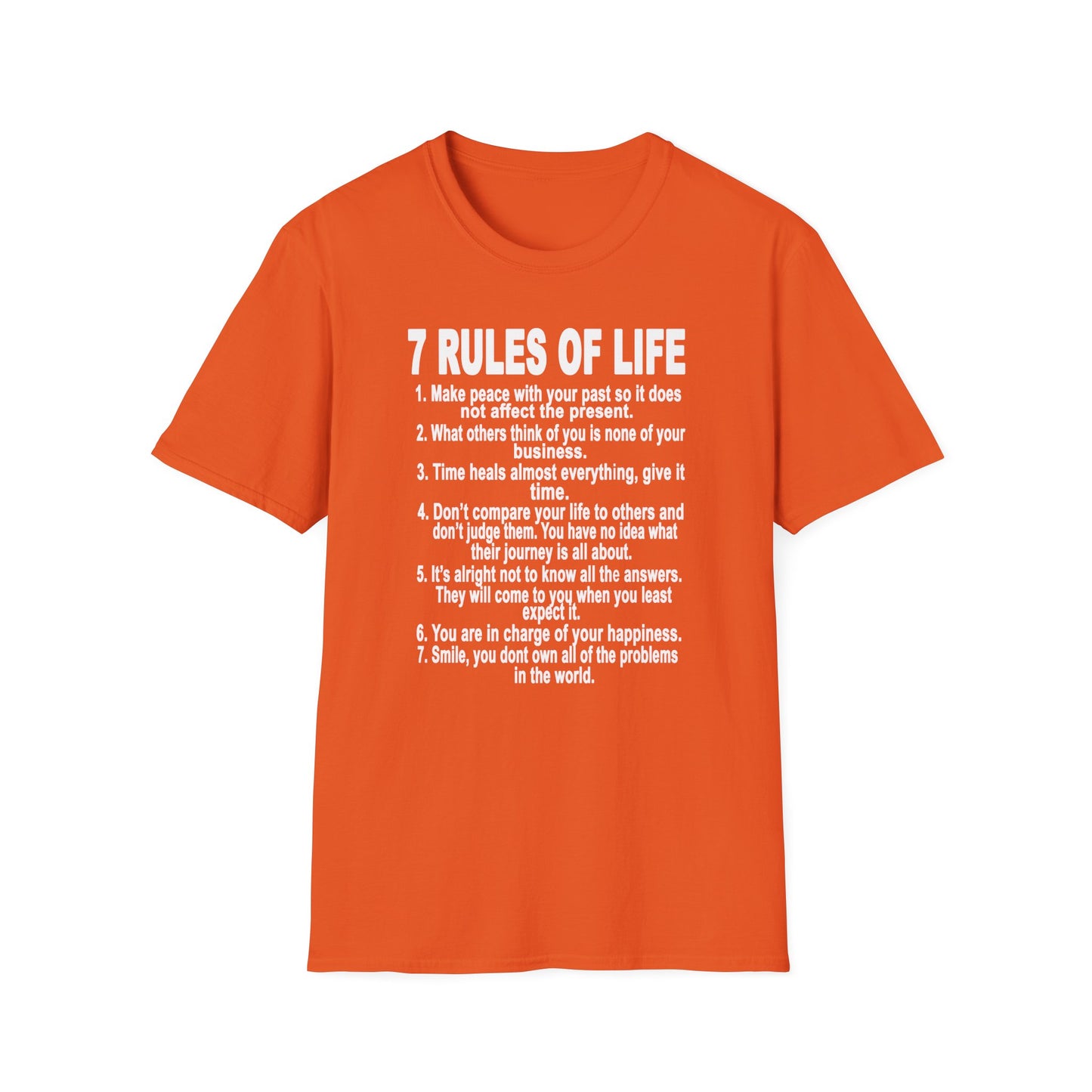 7 Rules of Life White Print Unisex Softstyle T-Shirt - Inspirational Quote Tee