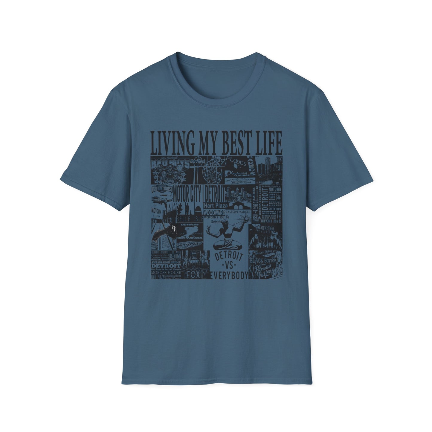 Living My Best Life Unisex Softstyle T-Shirt - Detroit Vibes Graphic Tee