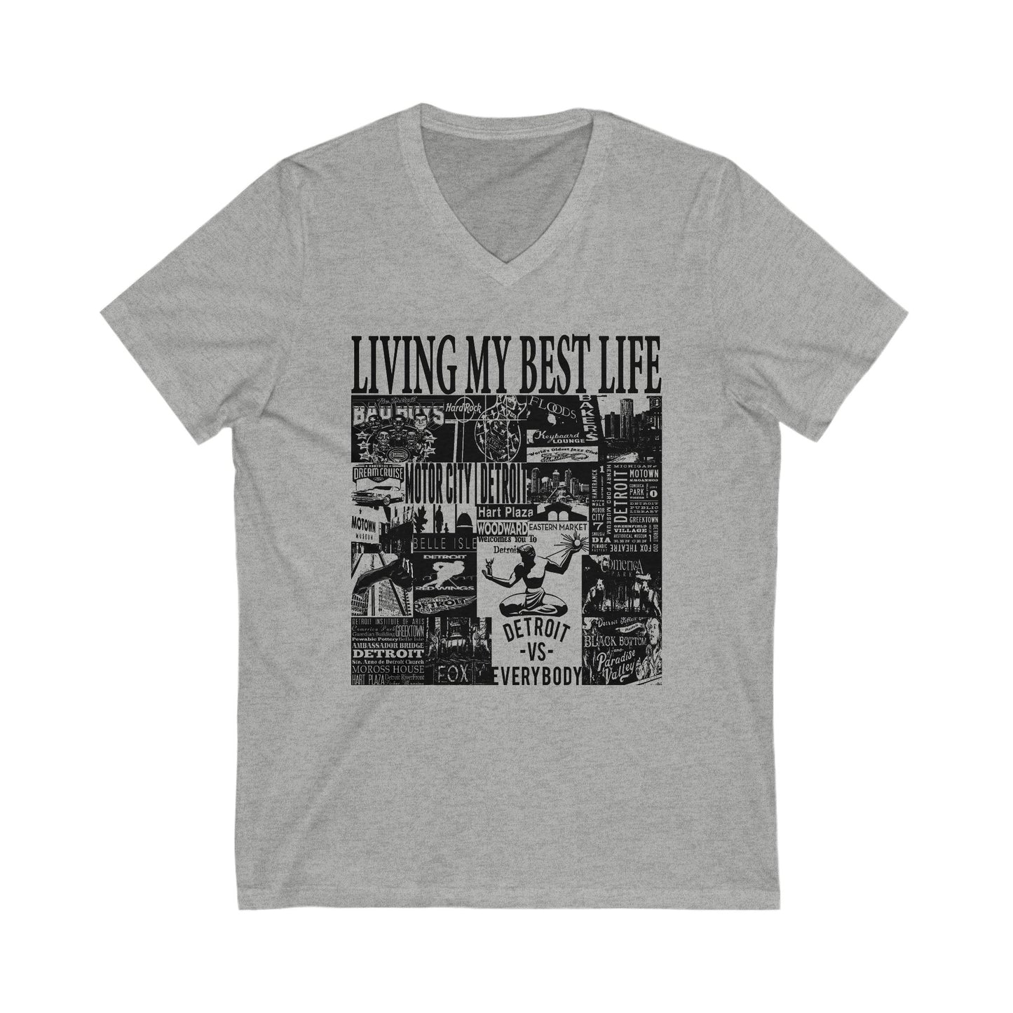 Living My Best Life V-Neck Tee - Unisex Jersey Short Sleeve T-Shirt, Detroit Inspired Apparel