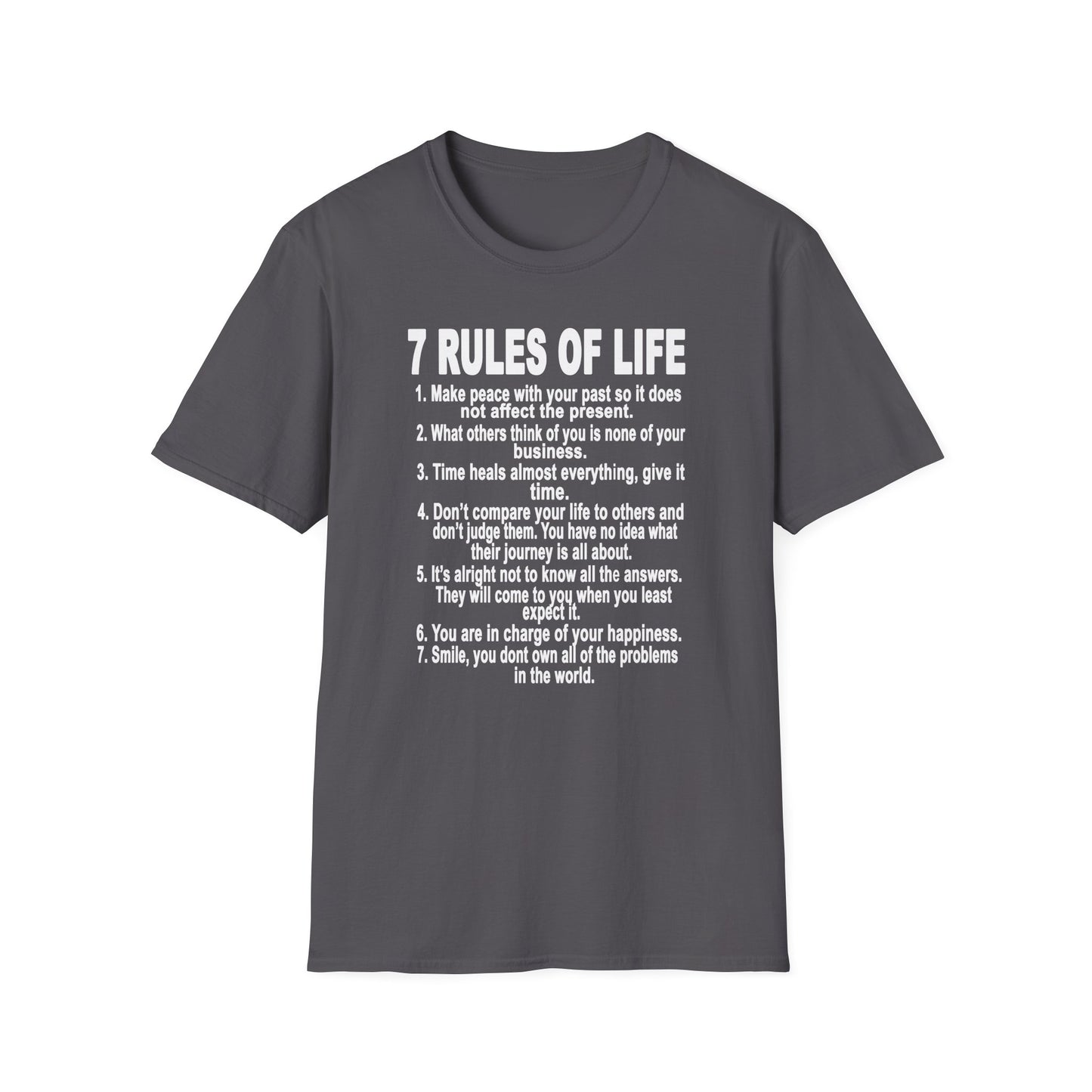 7 Rules of Life White Print Unisex Softstyle T-Shirt - Inspirational Quote Tee