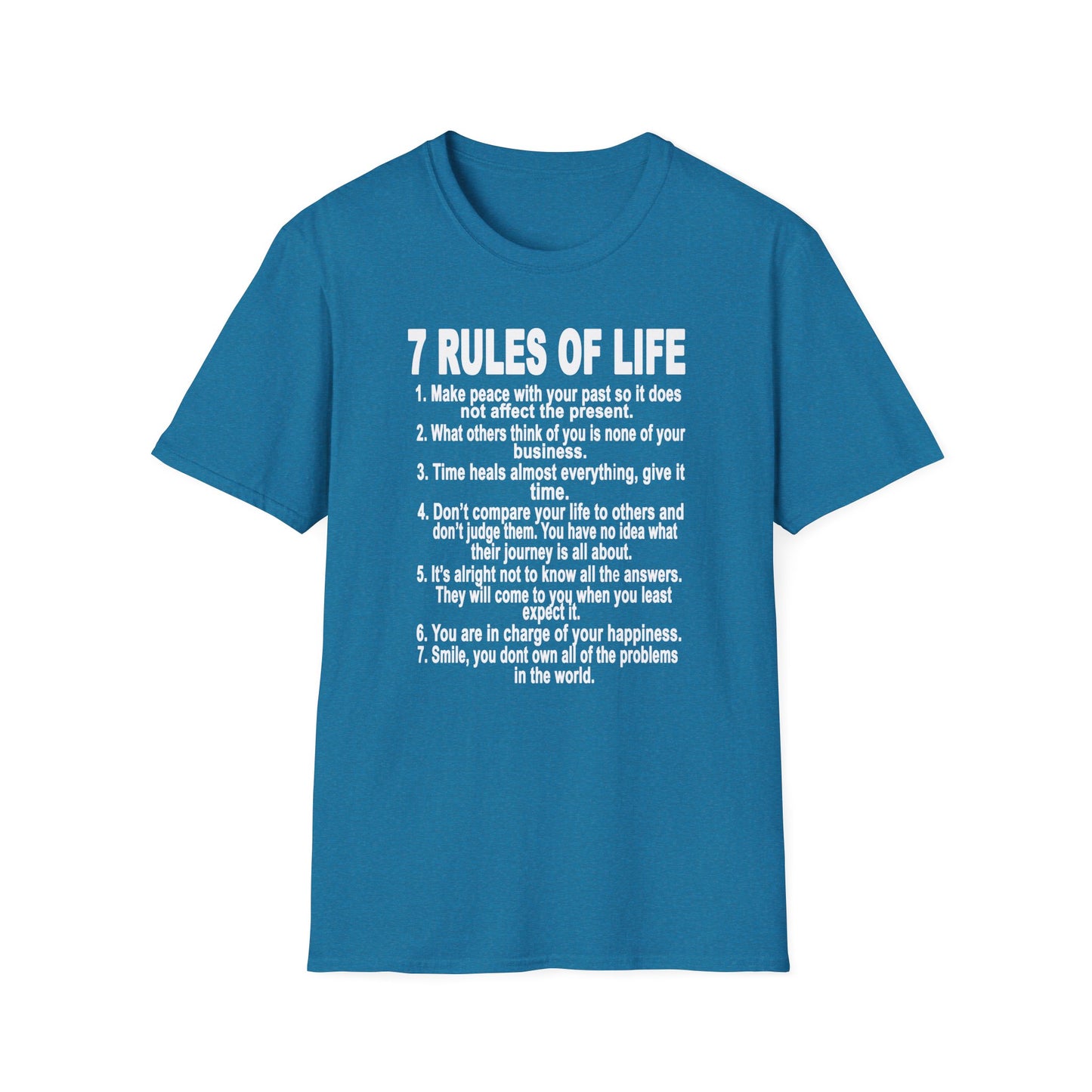7 Rules of Life White Print Unisex Softstyle T-Shirt - Inspirational Quote Tee