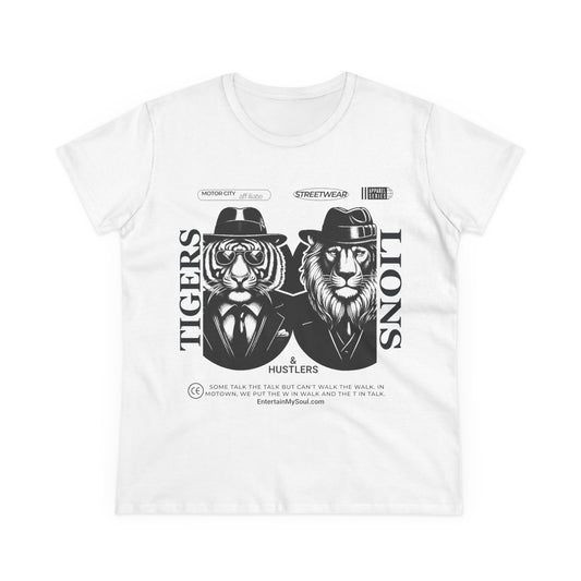 "Tigers Lions and Hustlers" Graphic Cotton Tee for Empowered Women - Casual Streetwear