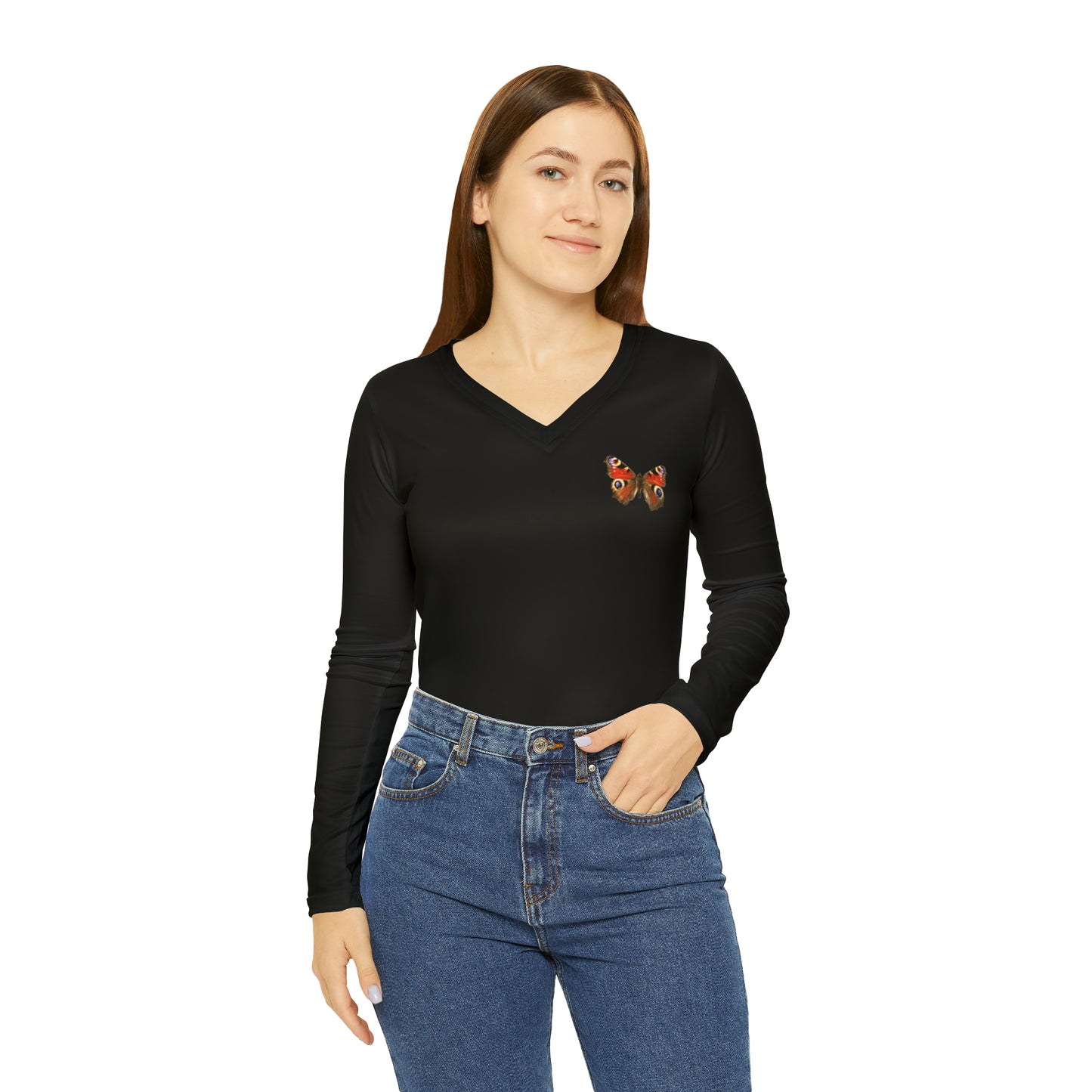 Butterflies Women's Long Sleeve V-neck Shirt (AOP)