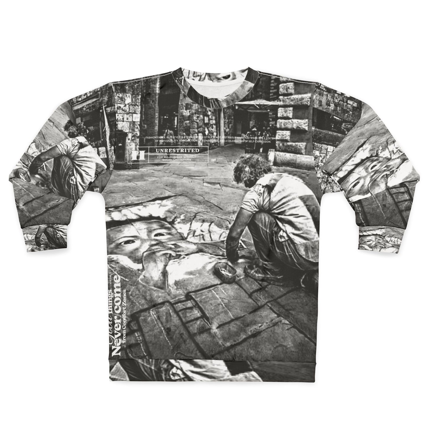 Do It Now Gold Street Art Crewneck Sweatshirt — Chalk Pavement Mural Design