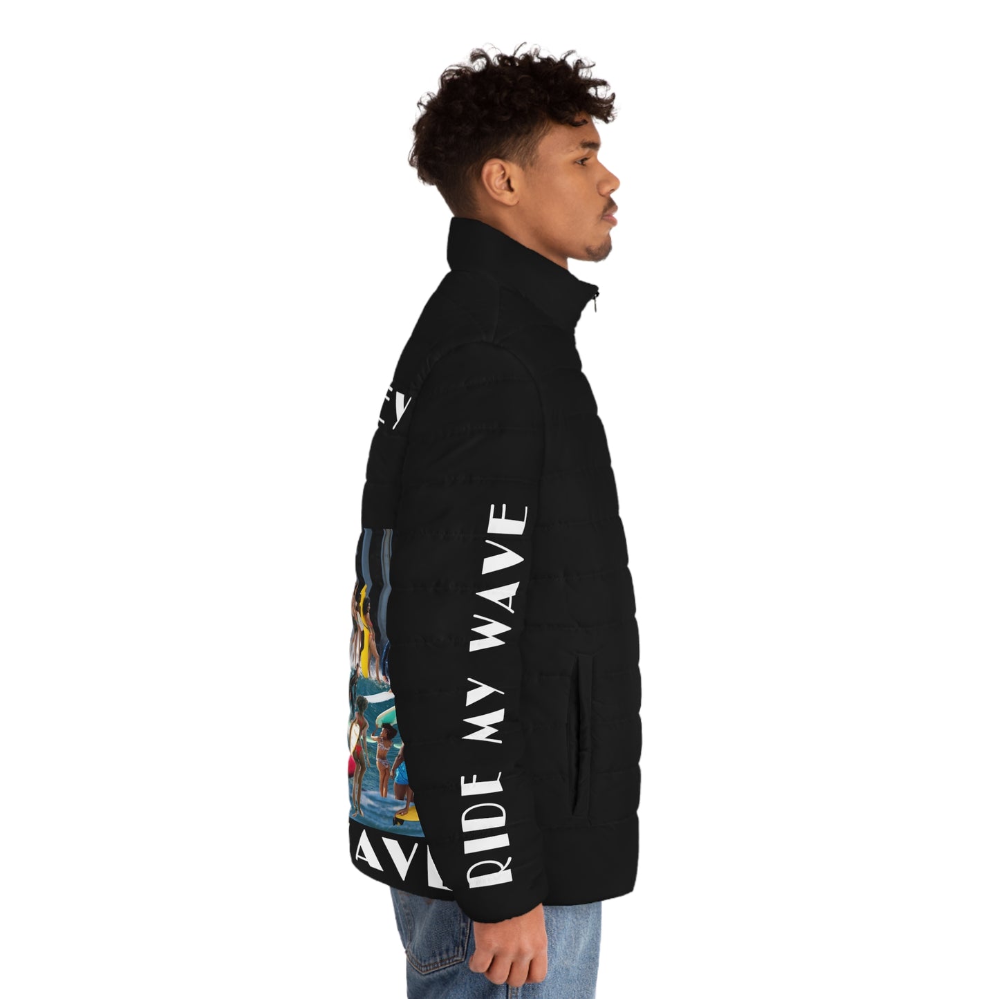 Ride My Wave Men's Puffer Jacket (AOP)