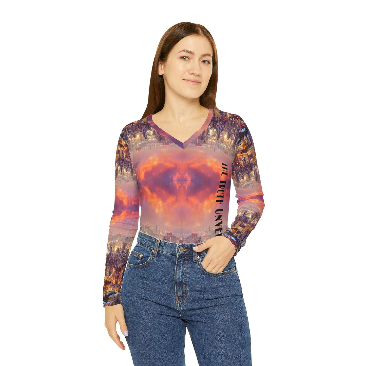 Tiers Above Reality Women's Long Sleeve V-neck Shirt (AOP)