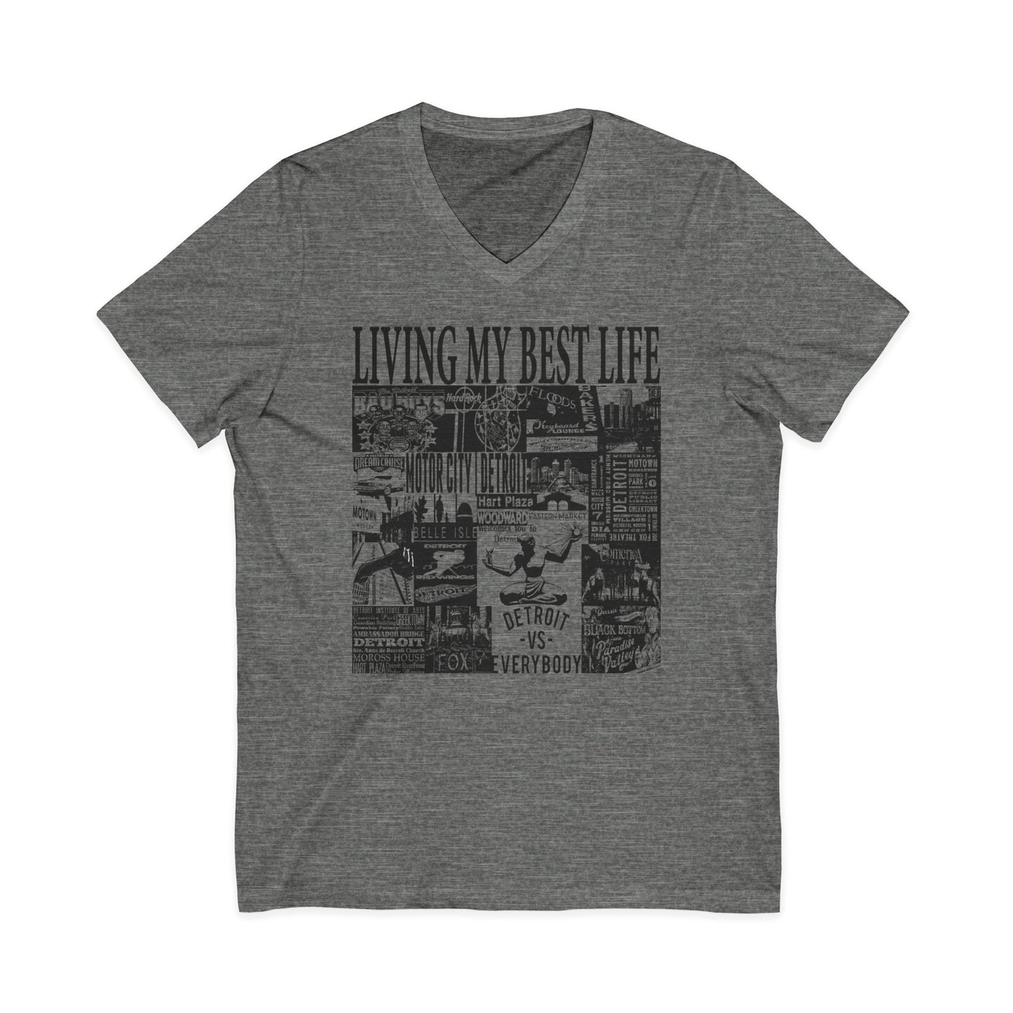 Living My Best Life V-Neck Tee - Unisex Jersey Short Sleeve T-Shirt, Detroit Inspired Apparel