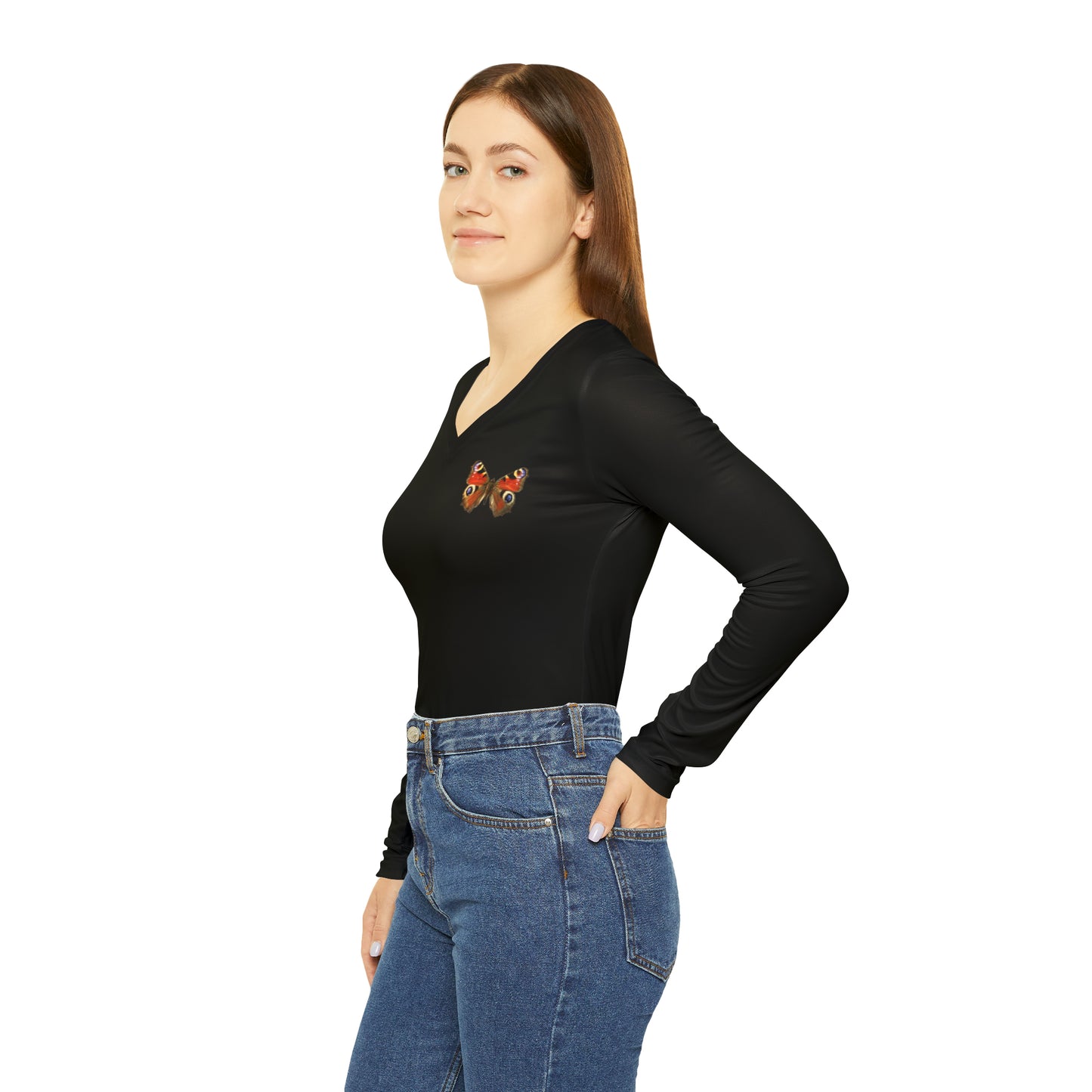 Butterflies Women's Long Sleeve V-neck Shirt (AOP)