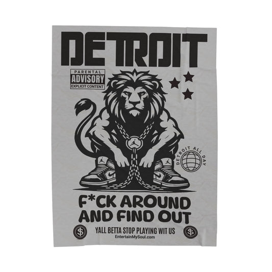 F*ck Around and Find Out Detroit Inspired Velveteen Plush Blanket | Cozy Throw for Home Decor, Gift for Music Lovers, Lions Fans, & Chill Days