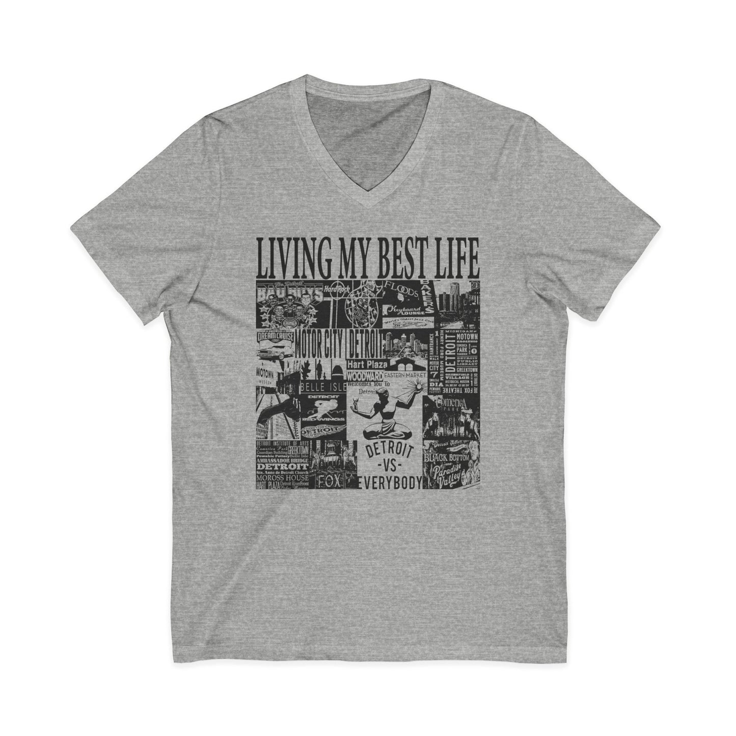 Living My Best Life V-Neck Tee - Unisex Jersey Short Sleeve T-Shirt, Detroit Inspired Apparel