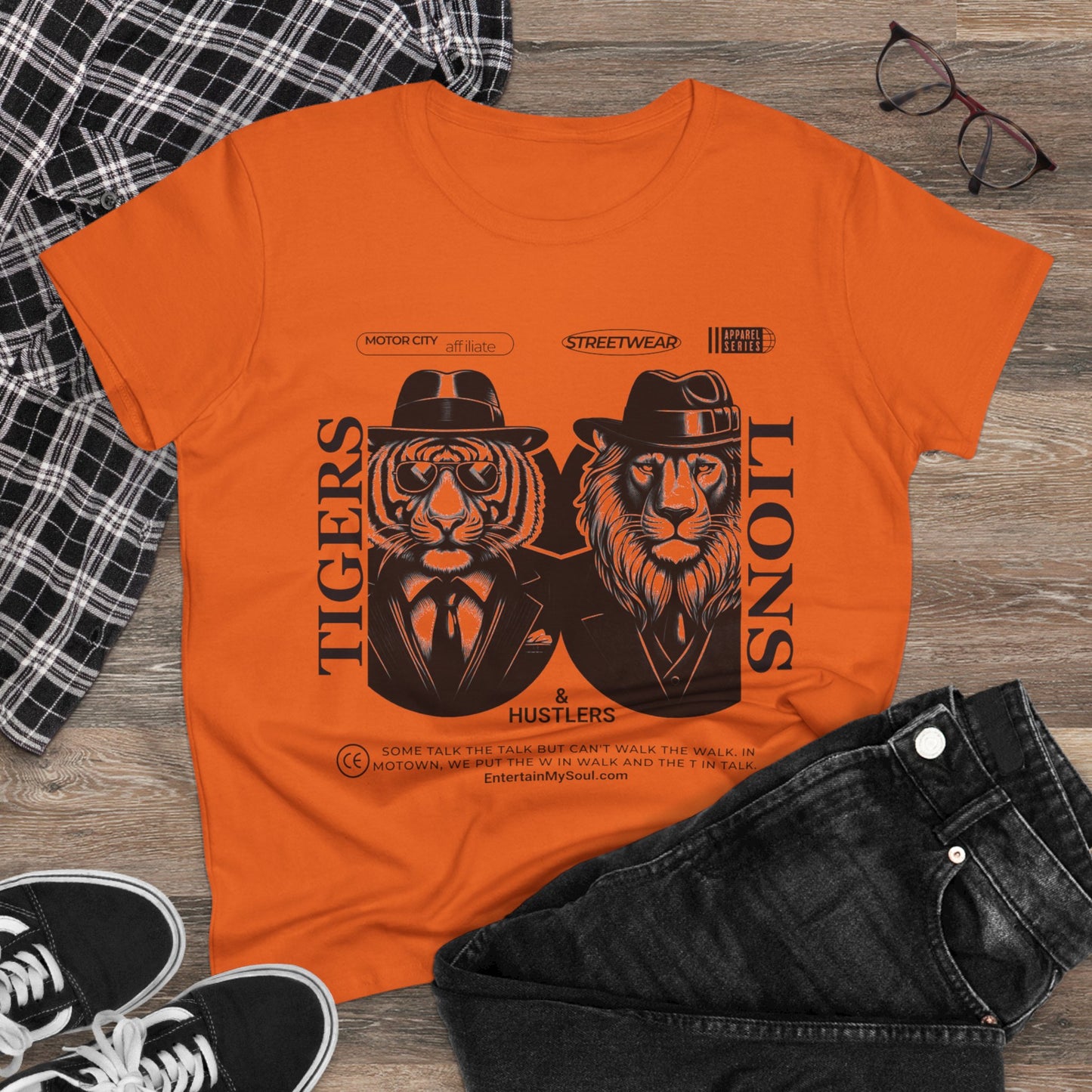 "Tigers Lions and Hustlers" Graphic Cotton Tee for Empowered Women - Casual Streetwear