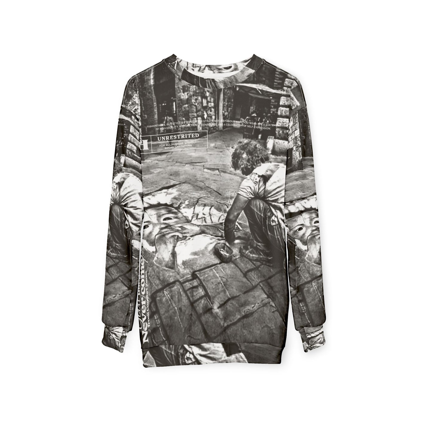 Do It Now Gold Street Art Crewneck Sweatshirt — Chalk Pavement Mural Design