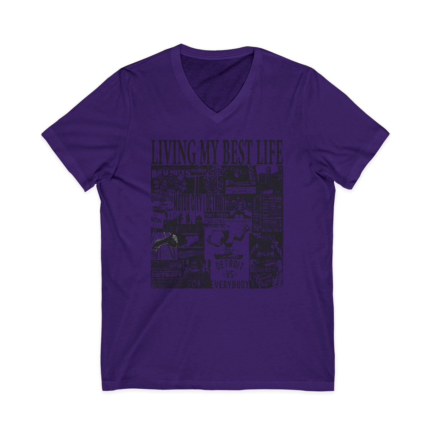 Living My Best Life V-Neck Tee - Unisex Jersey Short Sleeve T-Shirt, Detroit Inspired Apparel