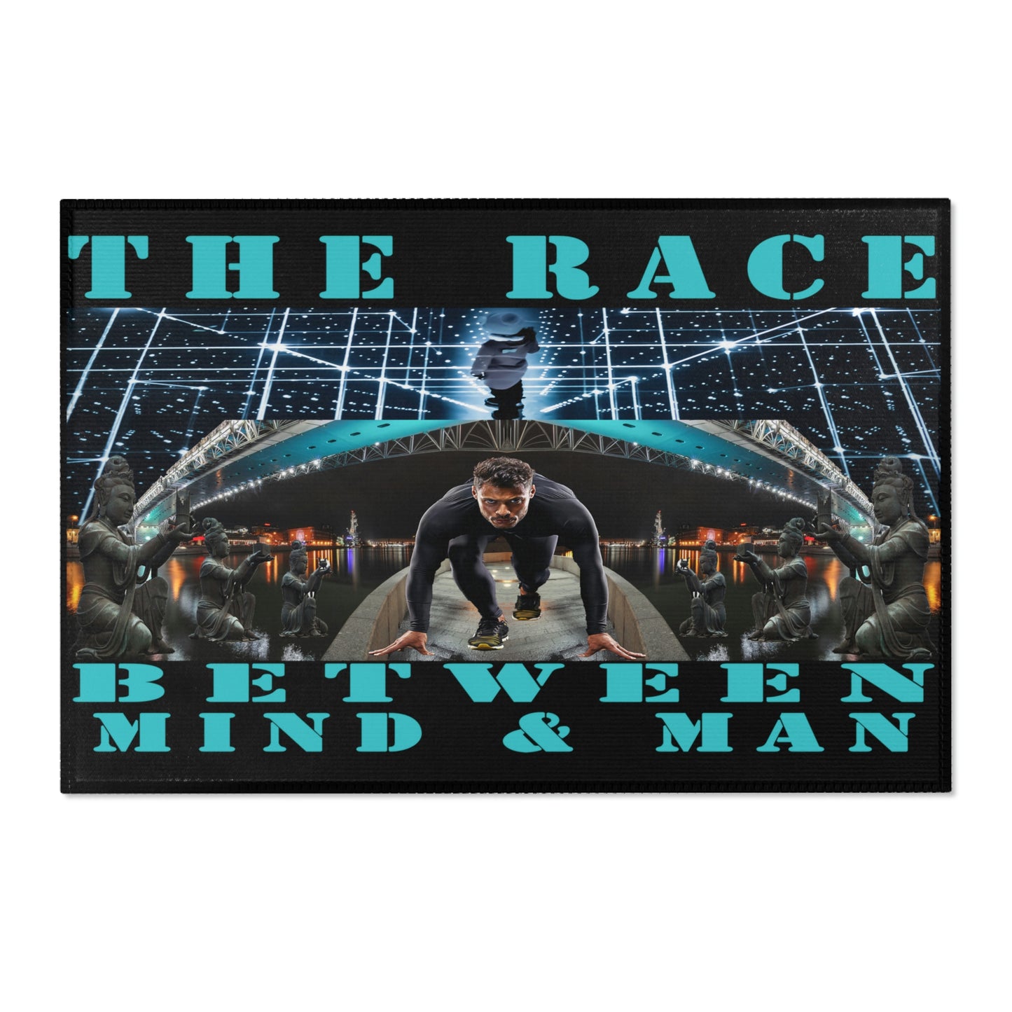 The Race Between Mind and Man Area Rugs