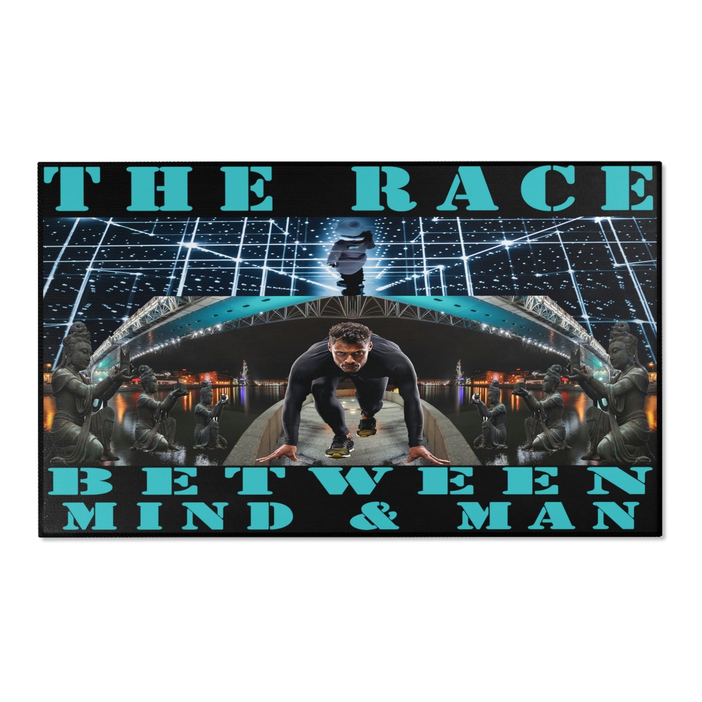 The Race Between Mind and Man Area Rugs